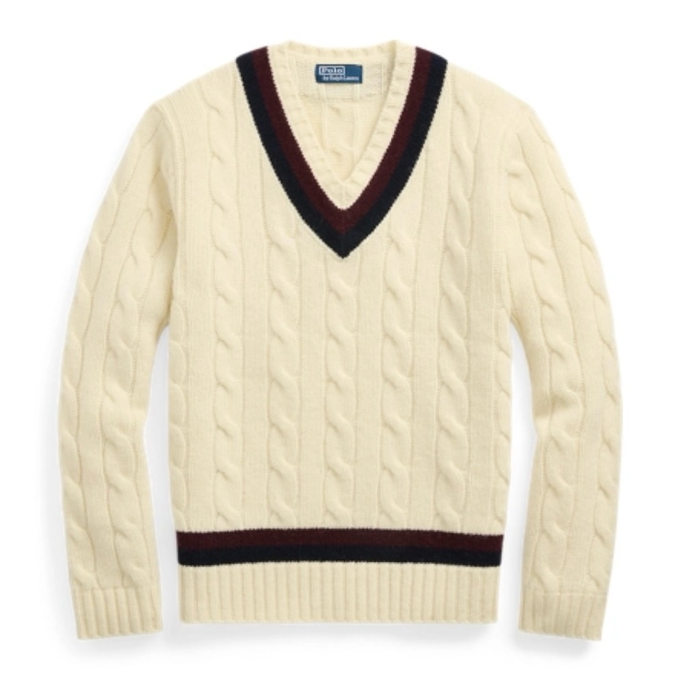 Polo by Ralph Lauren Cream V-Neck Cable Knit Sweater